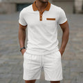 Men's Summer Polo Shirt and Shorts Set with Contrast Collar, Two-Piece Outfit