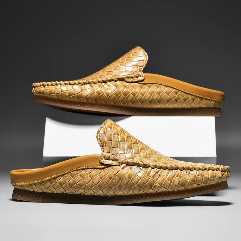 Men's Handwoven Mule Loafers with Cushioned Insole, Slip-On Casual Shoes