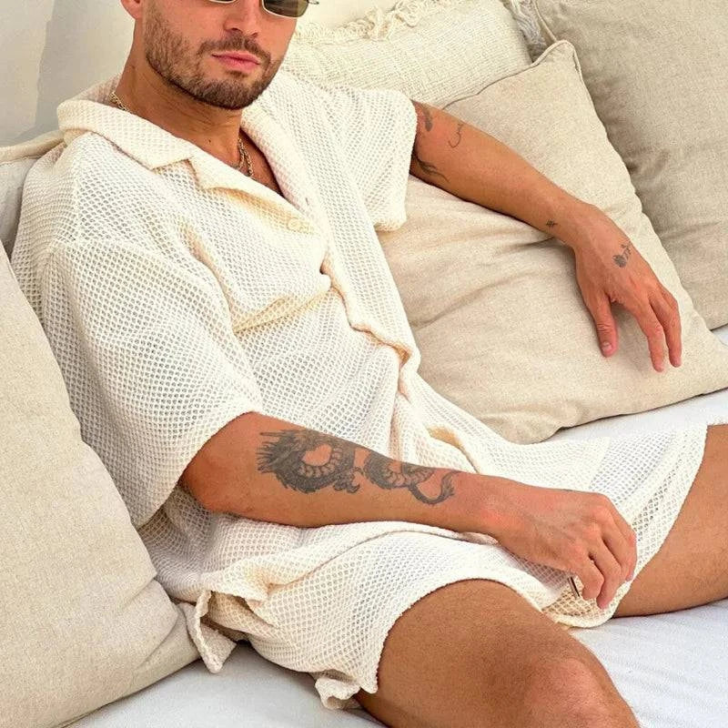 Windsor 1930 Two-Piece Set - Woven Textured T-Shirt and Shorts for Men