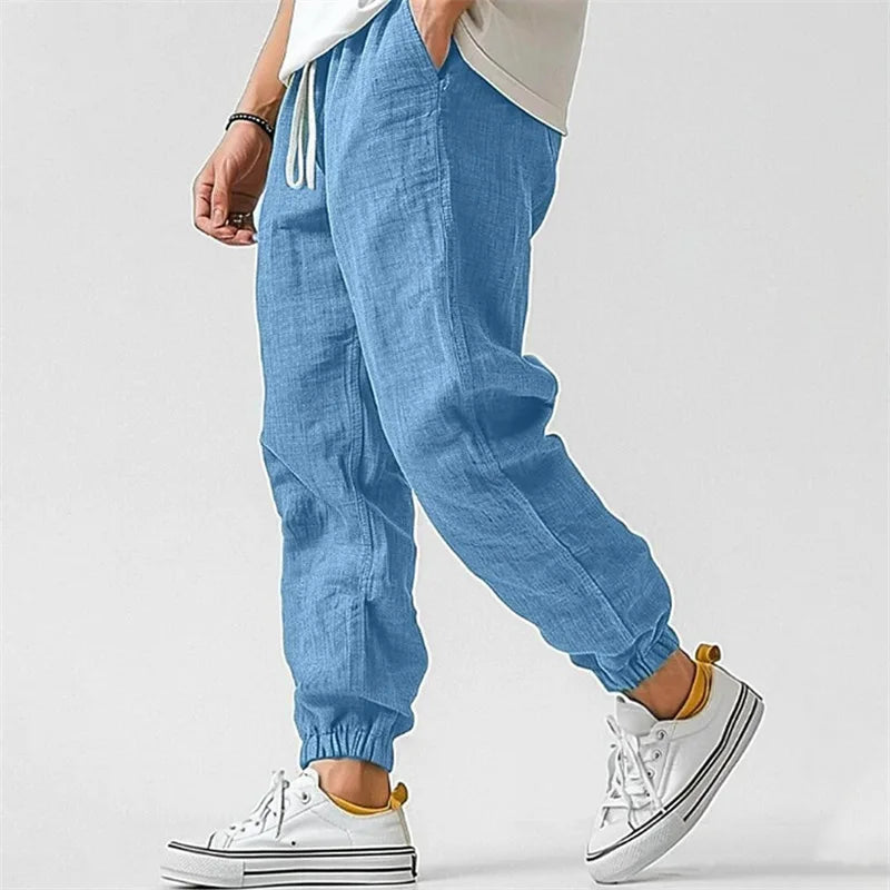Men's Cotton Linen Jogger Pants - Breathable Tapered Fit Sweatpants