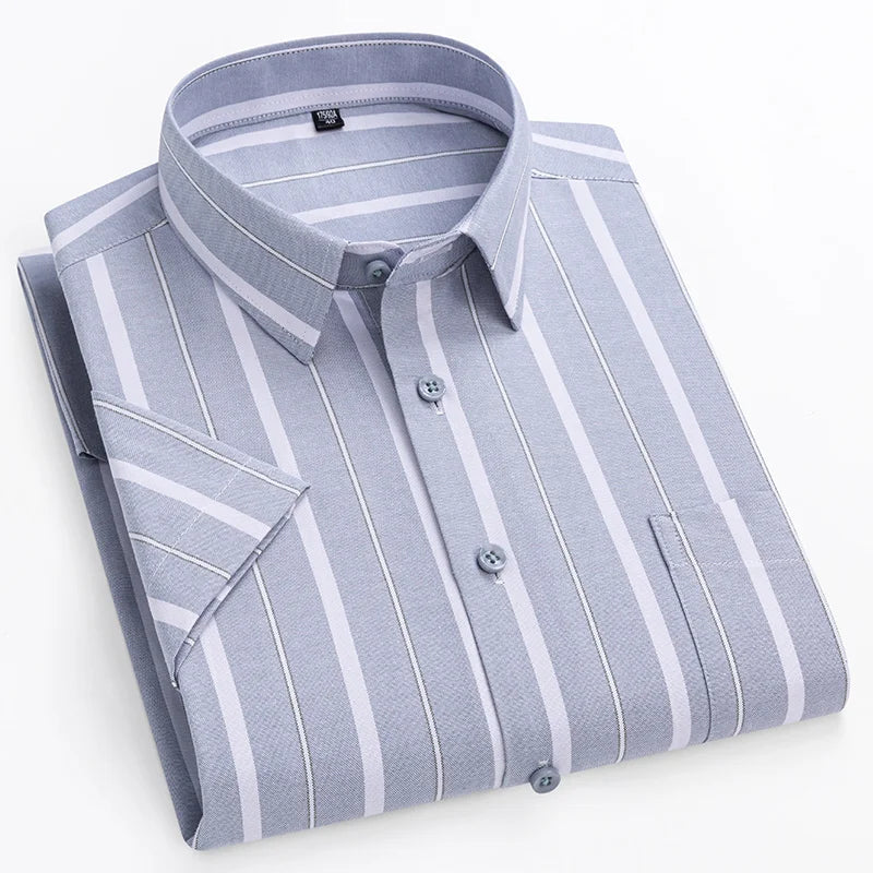 Men's Striped Short Sleeve Shirt with Chest Pocket, Breathable Summer Fit