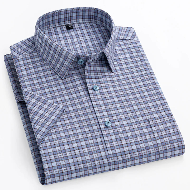 Men's Striped Short Sleeve Shirt with Chest Pocket, Breathable Summer Fit