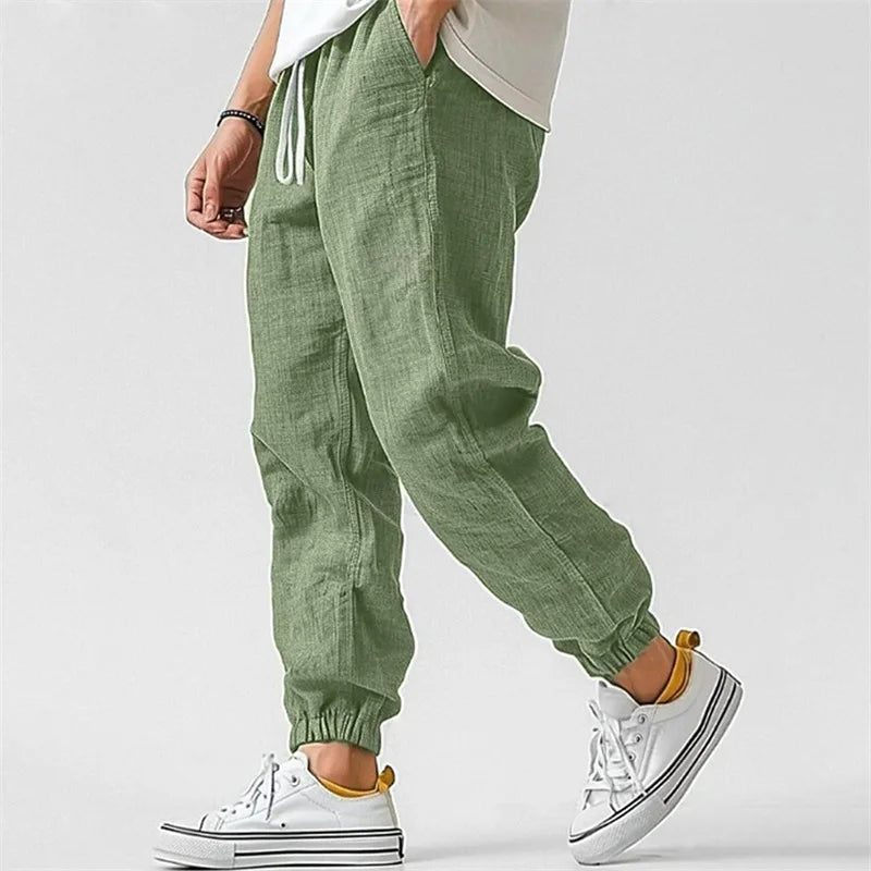 Men's Cotton Linen Jogger Pants - Breathable Tapered Fit Sweatpants
