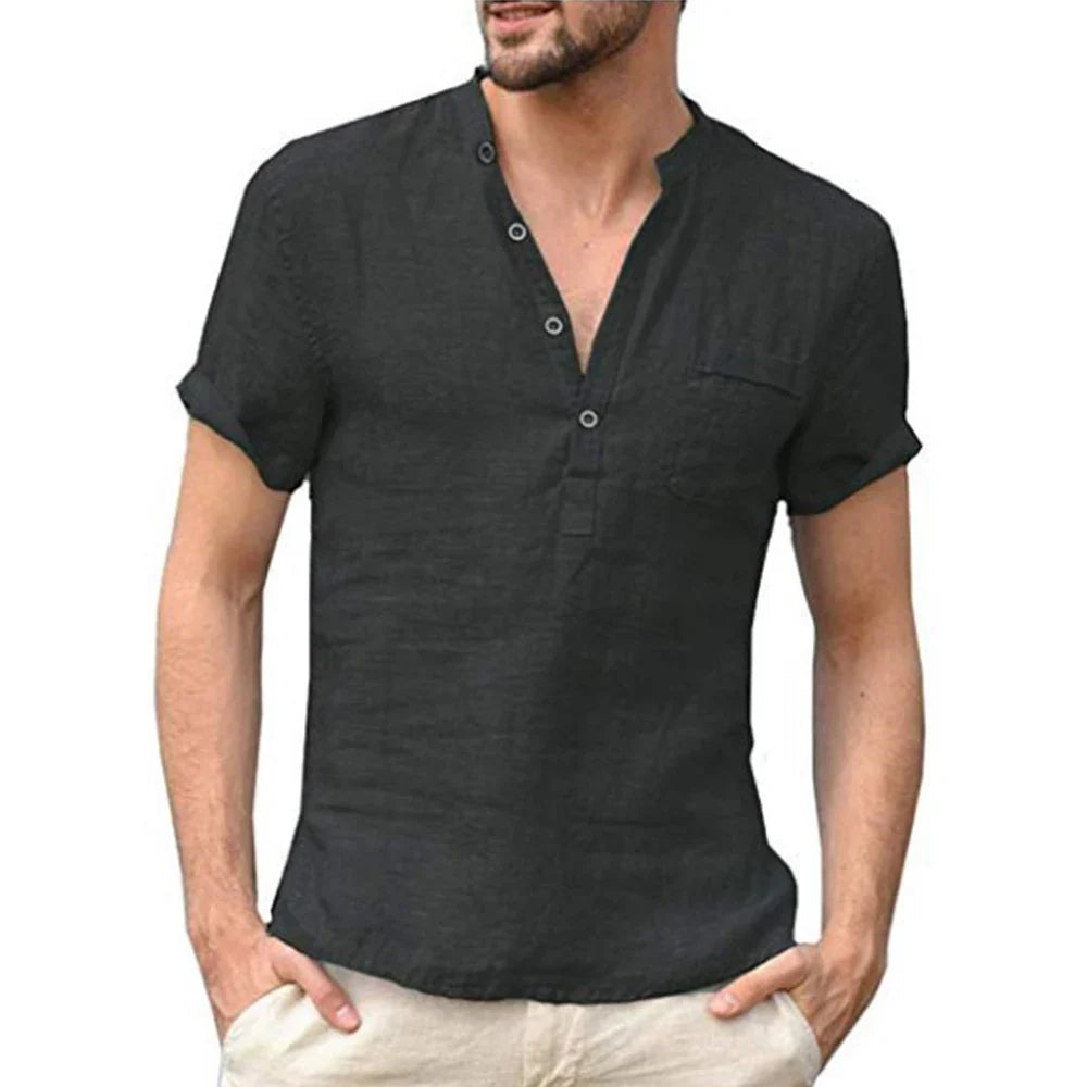 Men's Short Sleeve Henley Shirt with Chest Pocket, Lightweight Casual Fit