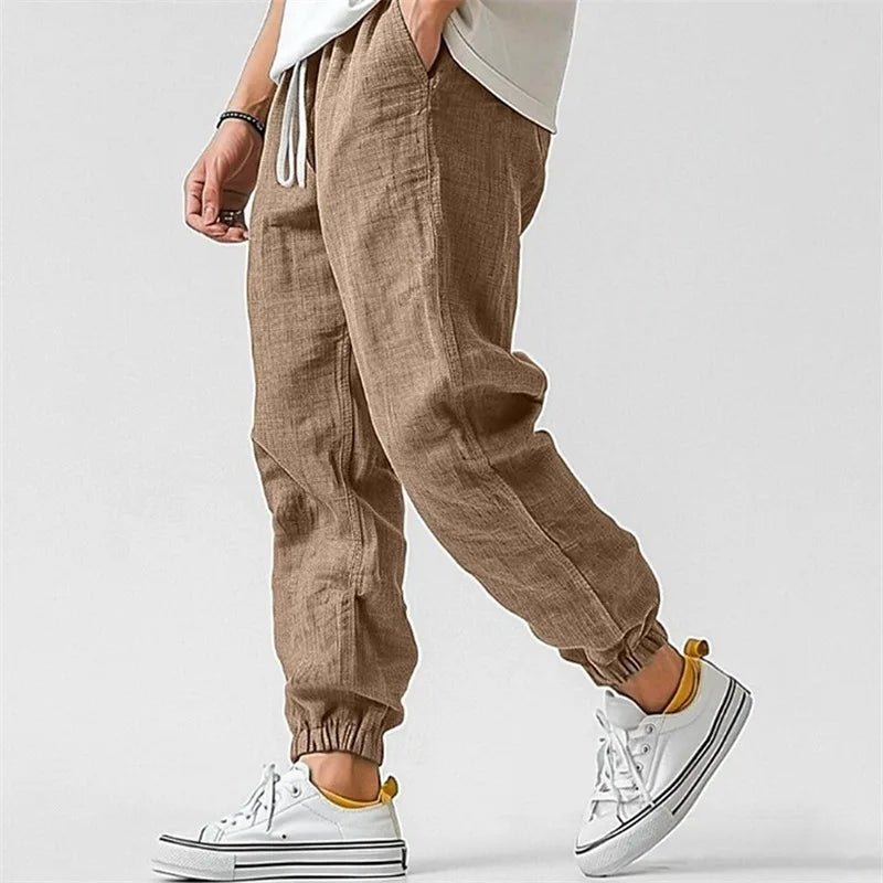 Men's Cotton Linen Jogger Pants - Breathable Tapered Fit Sweatpants