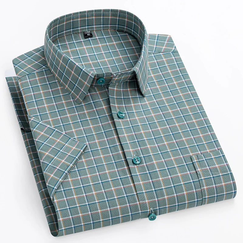 Men's Striped Short Sleeve Shirt with Chest Pocket, Breathable Summer Fit