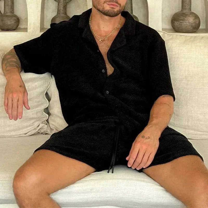 Windsor 1930 Two-Piece Set - Woven Textured T-Shirt and Shorts for Men