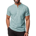 Men's Linen Henley Tee - Breathable Short Sleeve Casual Shirt