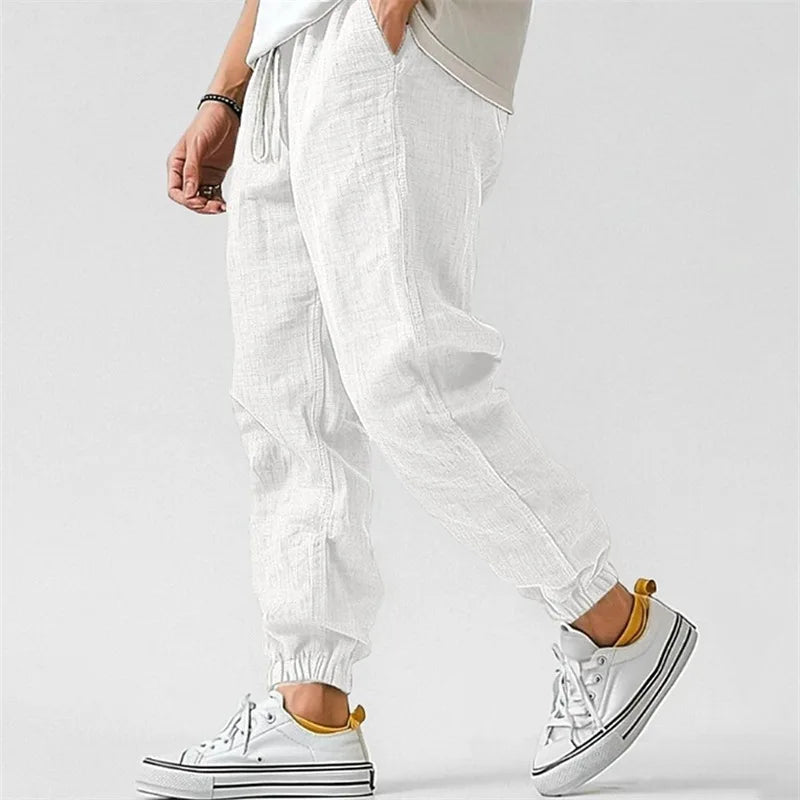 Men's Cotton Linen Jogger Pants - Breathable Tapered Fit Sweatpants