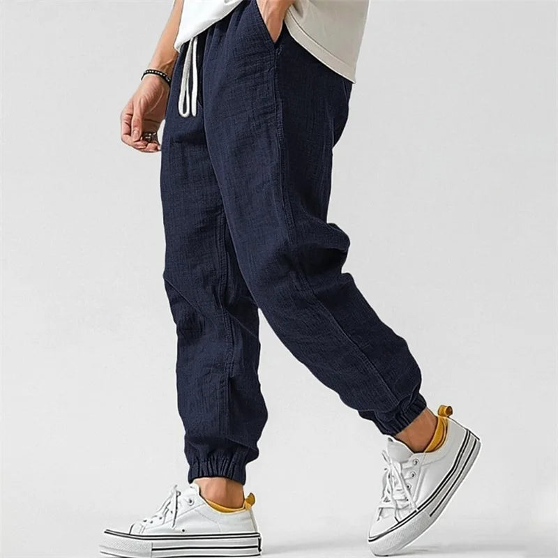 Men's Cotton Linen Jogger Pants - Breathable Tapered Fit Sweatpants