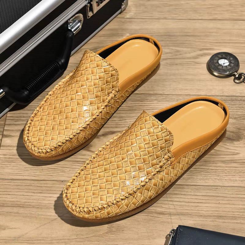 Men's Handwoven Mule Loafers with Cushioned Insole, Slip-On Casual Shoes