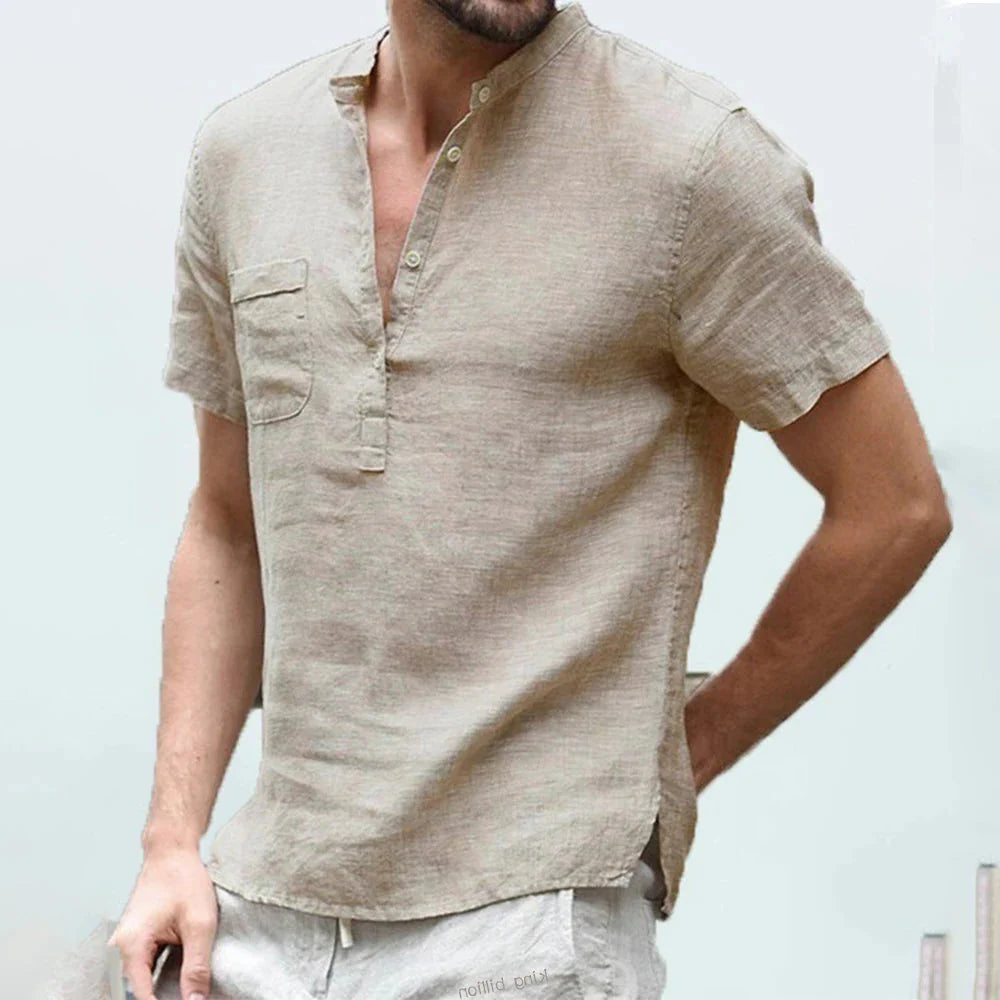 Men's Short Sleeve Henley Shirt with Chest Pocket, Lightweight Casual Fit