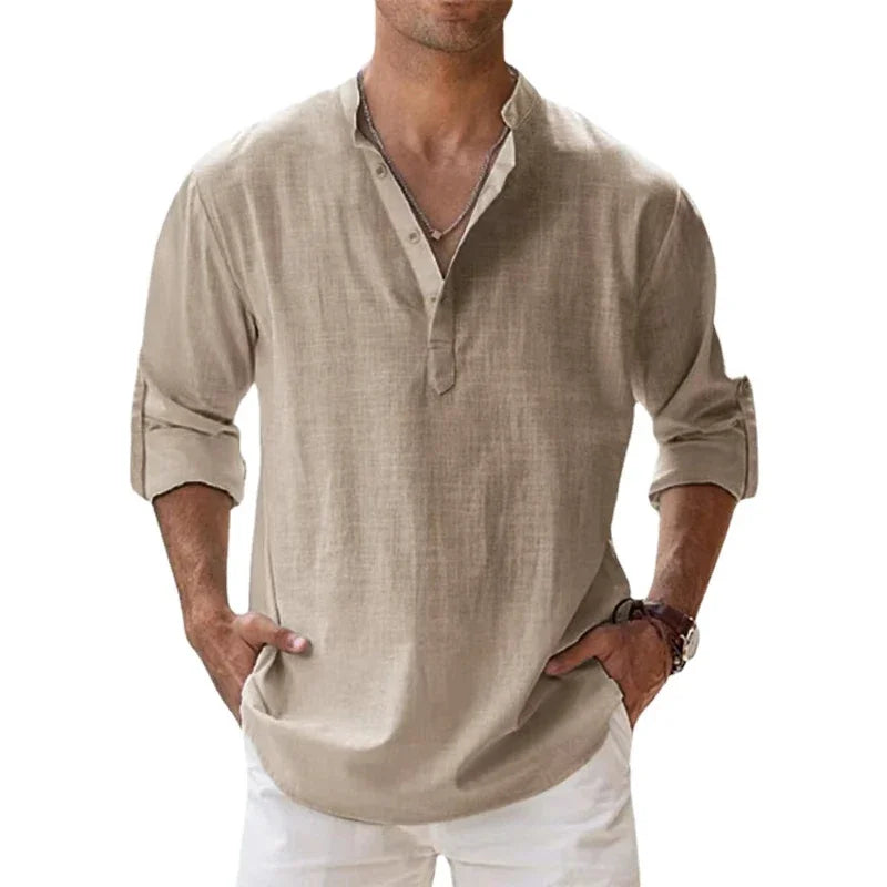 Men's Long Sleeve Henley Shirt - Relaxed Fit Button Neckline Tee