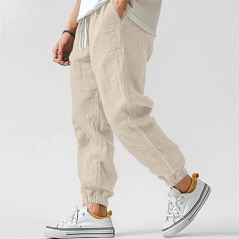 Men's Cotton Linen Jogger Pants - Breathable Tapered Fit Sweatpants