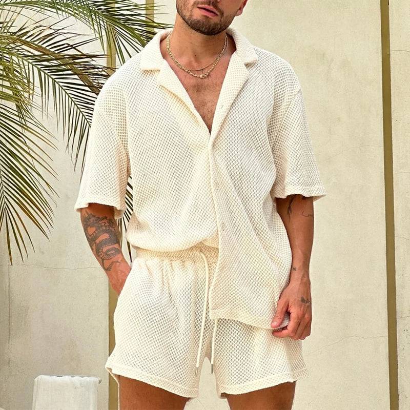 Windsor 1930 Two-Piece Set - Woven Textured T-Shirt and Shorts for Men
