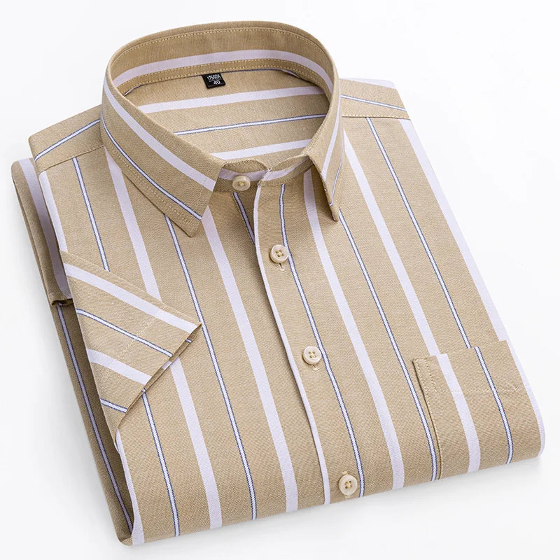 Men's Striped Short Sleeve Shirt with Chest Pocket, Breathable Summer Fit