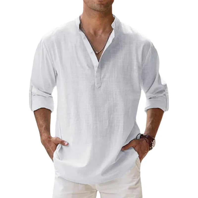 Men's Long Sleeve Henley Shirt - Relaxed Fit Button Neckline Tee