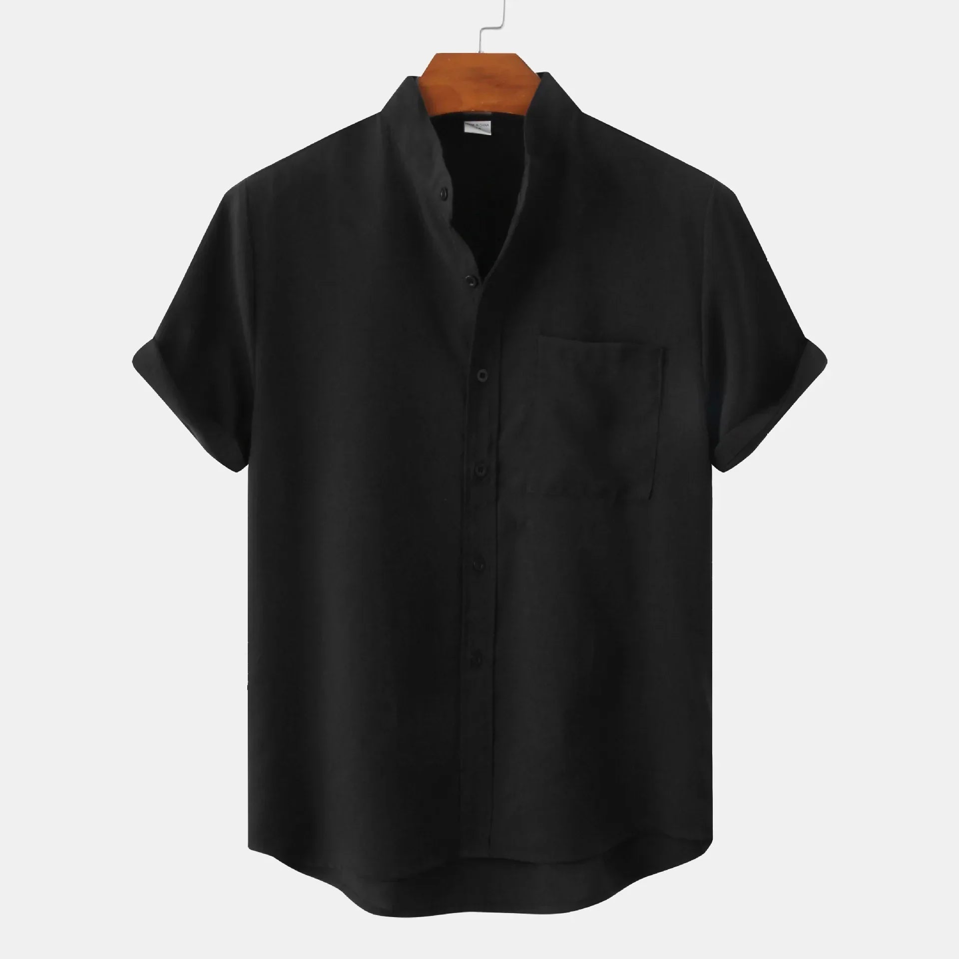 Men's Collarless Summer Shirt, Casual Button-Front Shirt