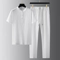 Men's Two Piece Shirt & Trouser Set - Textured Relaxed Fit Outfit