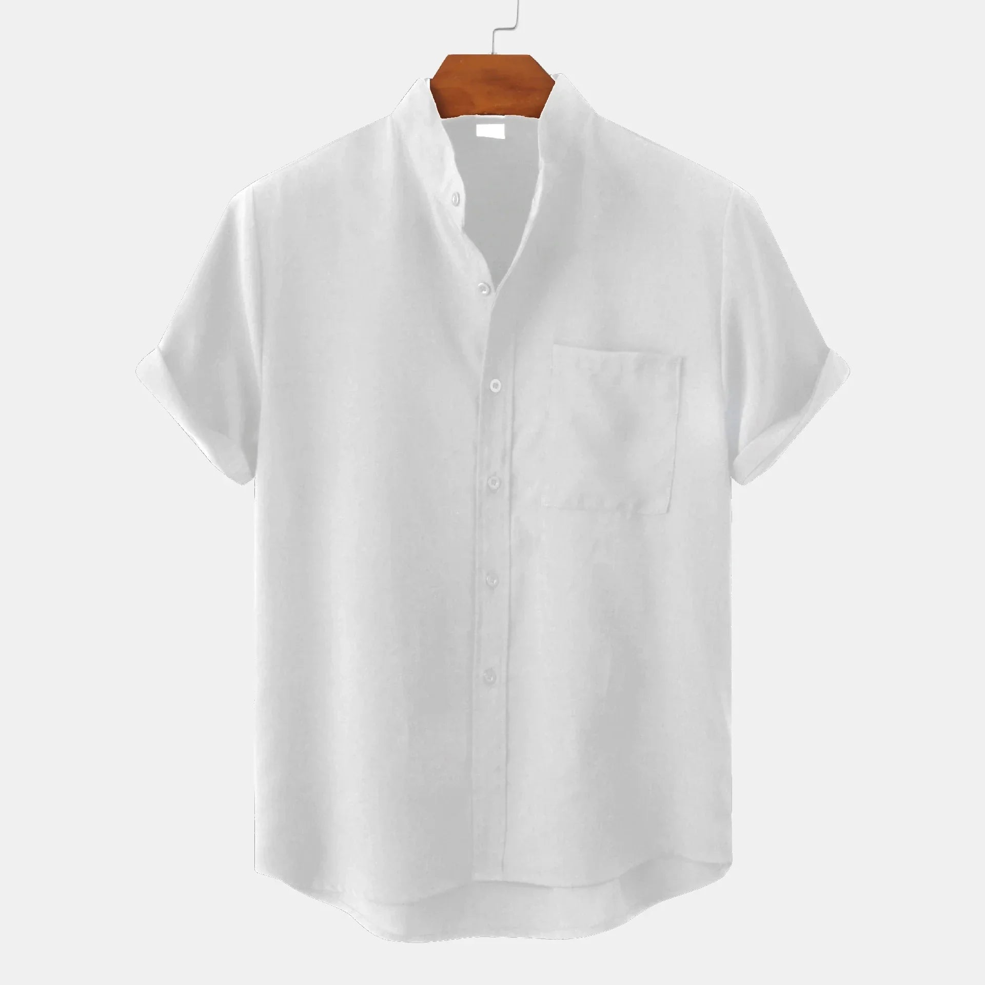 Men's Collarless Summer Shirt, Casual Button-Front Shirt
