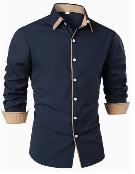 Men's Long-Sleeve Button-Down Shirt with Two-Tone Collar Detail