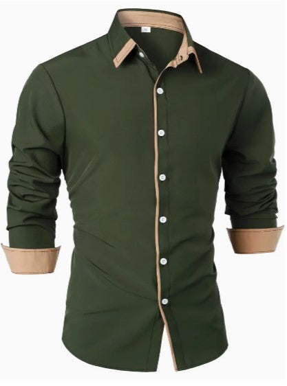 Men's Long-Sleeve Button-Down Shirt with Two-Tone Collar Detail