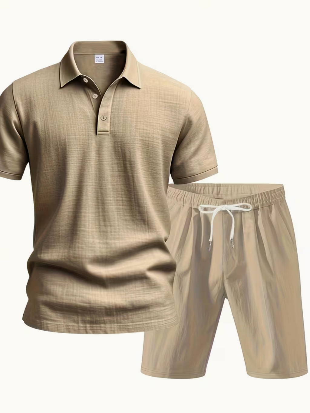 Men's Polo Shirt and Shorts Set with Adjustable Waist, Matching Summer Outfit