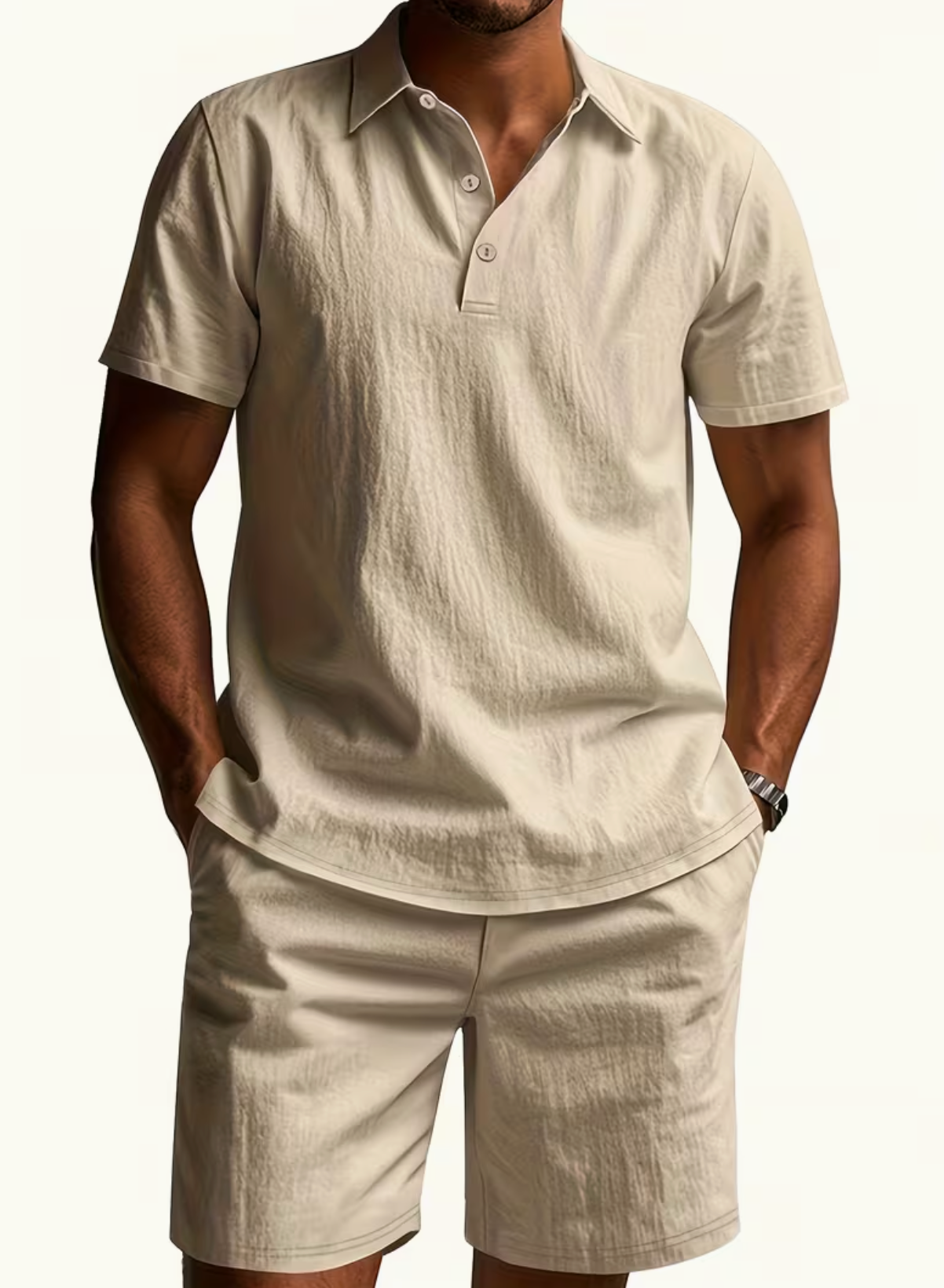 Men's Polo Shirt and Shorts Set with Adjustable Waist, Matching Summer Outfit