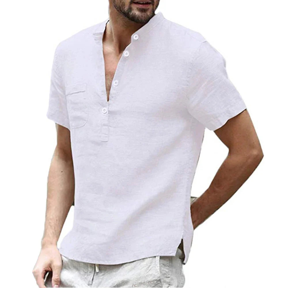 Men's Short Sleeve Henley Shirt with Chest Pocket, Lightweight Casual Fit