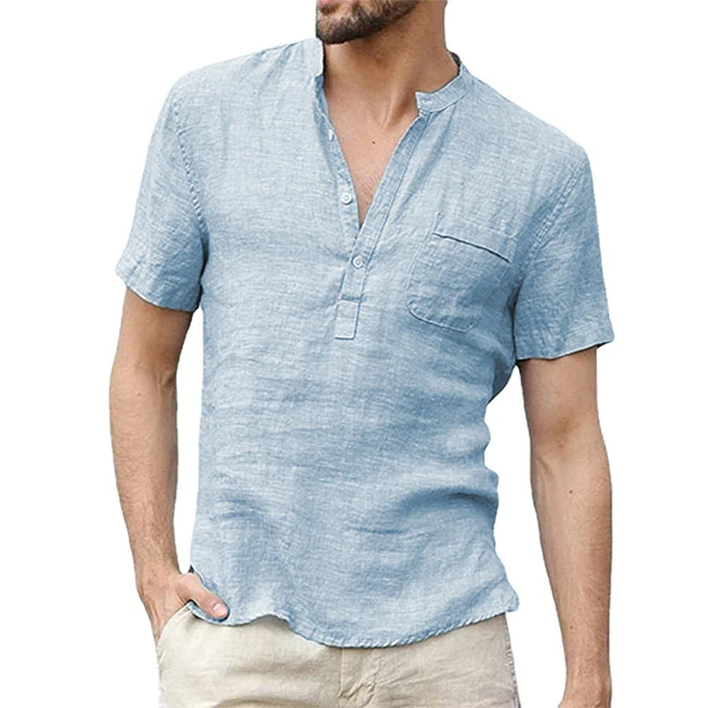 Men's Short Sleeve Henley Shirt with Chest Pocket, Lightweight Casual Fit