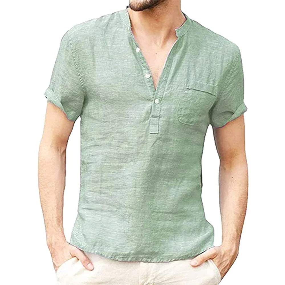 Men's Short Sleeve Henley Shirt with Chest Pocket, Lightweight Casual Fit