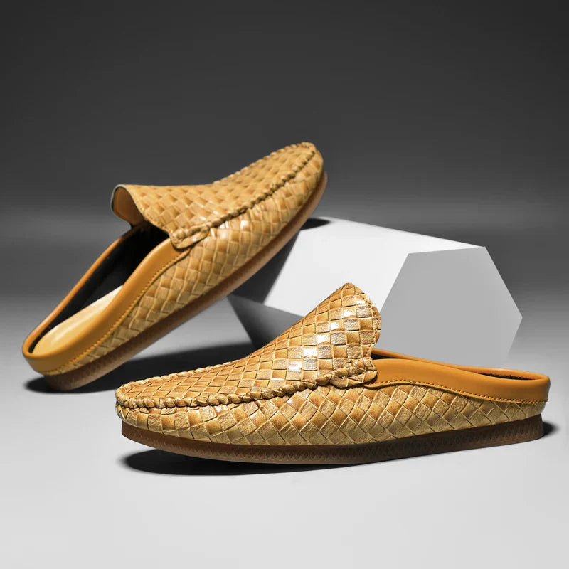 Men's Handwoven Mule Loafers with Cushioned Insole, Slip-On Casual Shoes