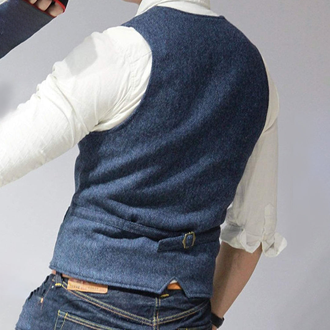 Men's Denim Vest, Button-Up Sleeveless Jacket with Chest Pockets