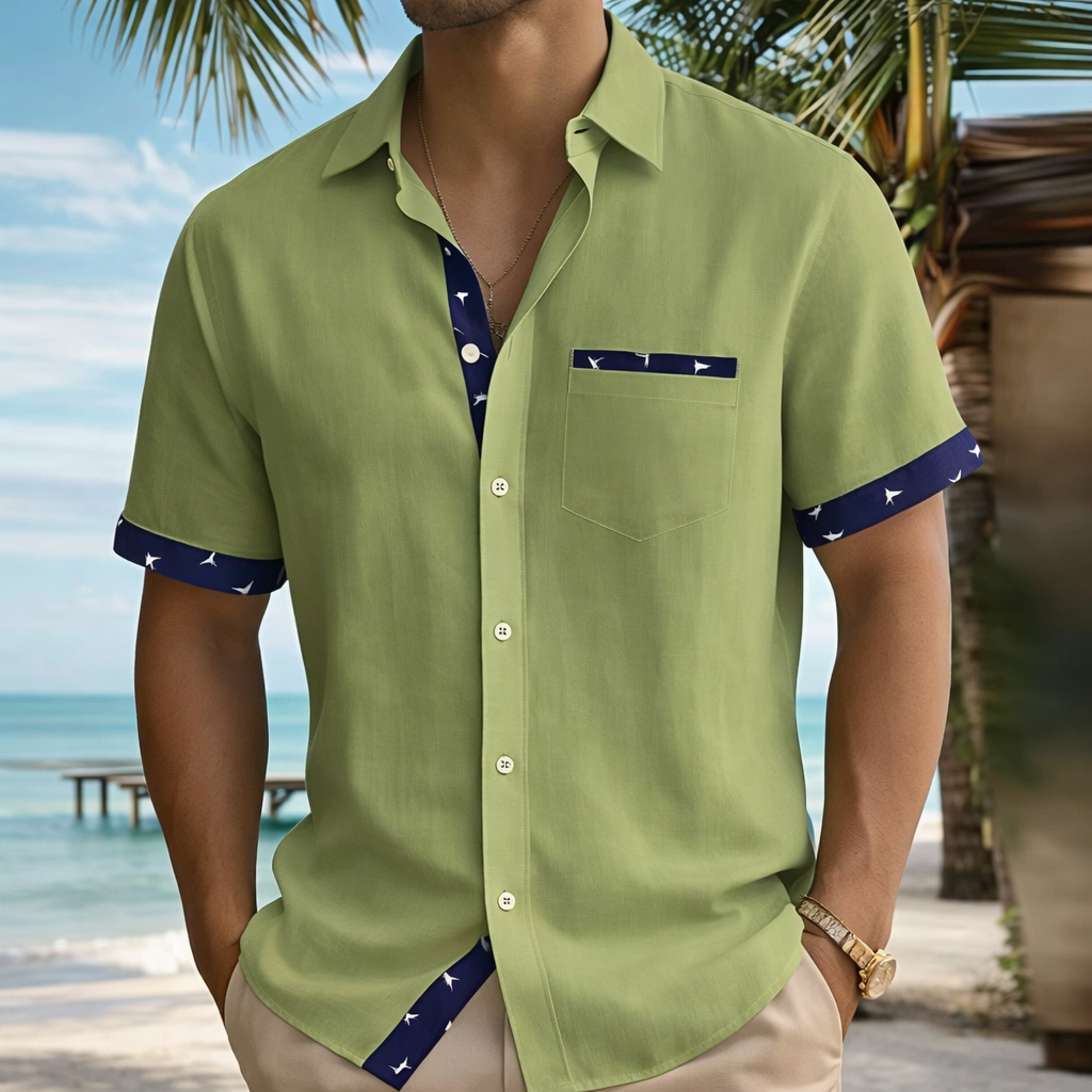Men's Short Sleeve Summer Shirt, Breathable Cotton Blend Casual Shirt