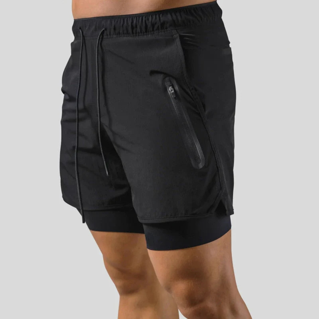 Men's 2-in-1 Sports Shorts, Lined Athletic Shorts with Zip Pockets