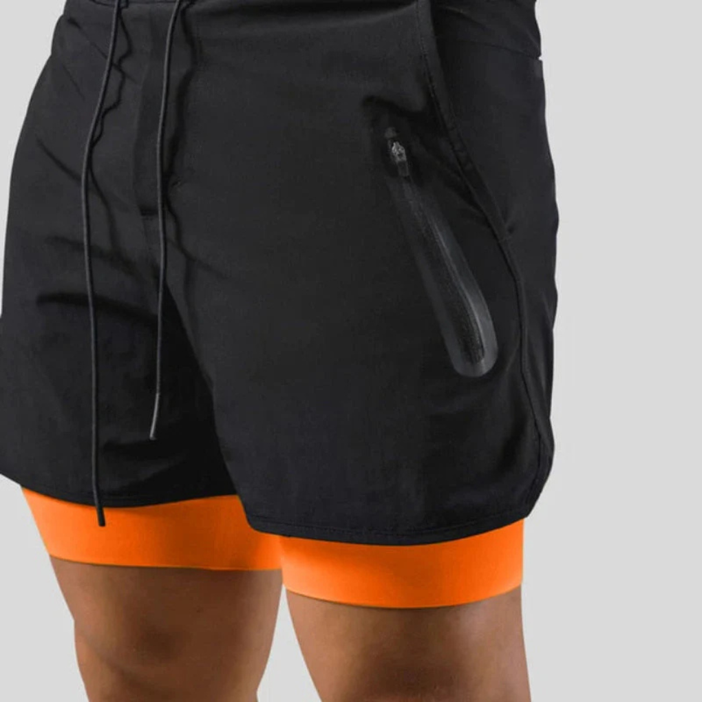 Men's 2-in-1 Sports Shorts, Lined Athletic Shorts with Zip Pockets