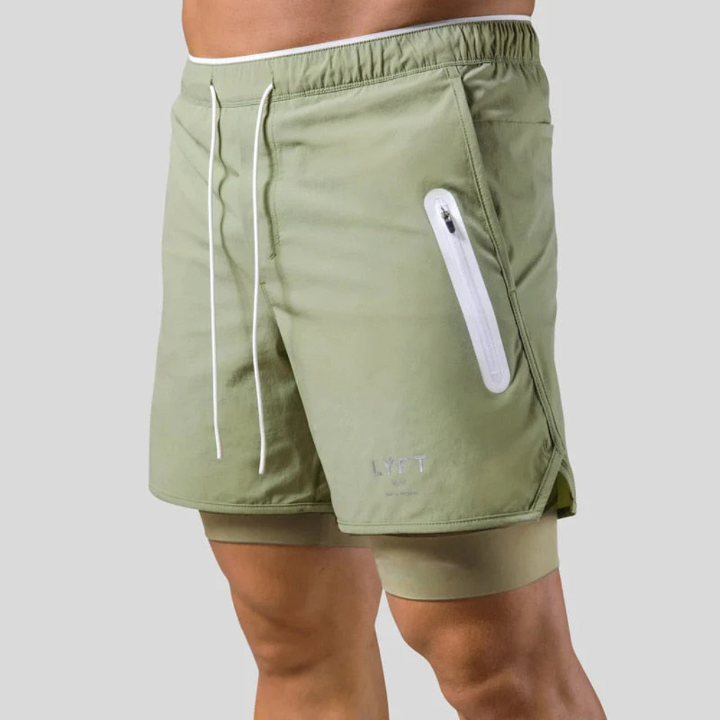Men's 2-in-1 Sports Shorts, Lined Athletic Shorts with Zip Pockets