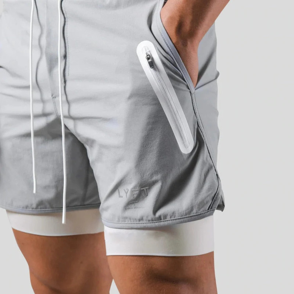 Men's 2-in-1 Sports Shorts, Lined Athletic Shorts with Zip Pockets