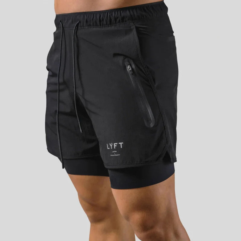 Men's 2-in-1 Sports Shorts, Lined Athletic Shorts with Zip Pockets