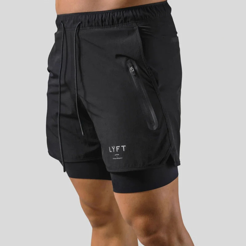Men's 2-in-1 Sports Shorts, Lined Athletic Shorts with Zip Pockets