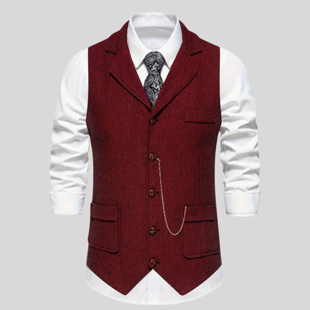 Men's Classic Herringbone Vest - Wool-Blend Formal Vest