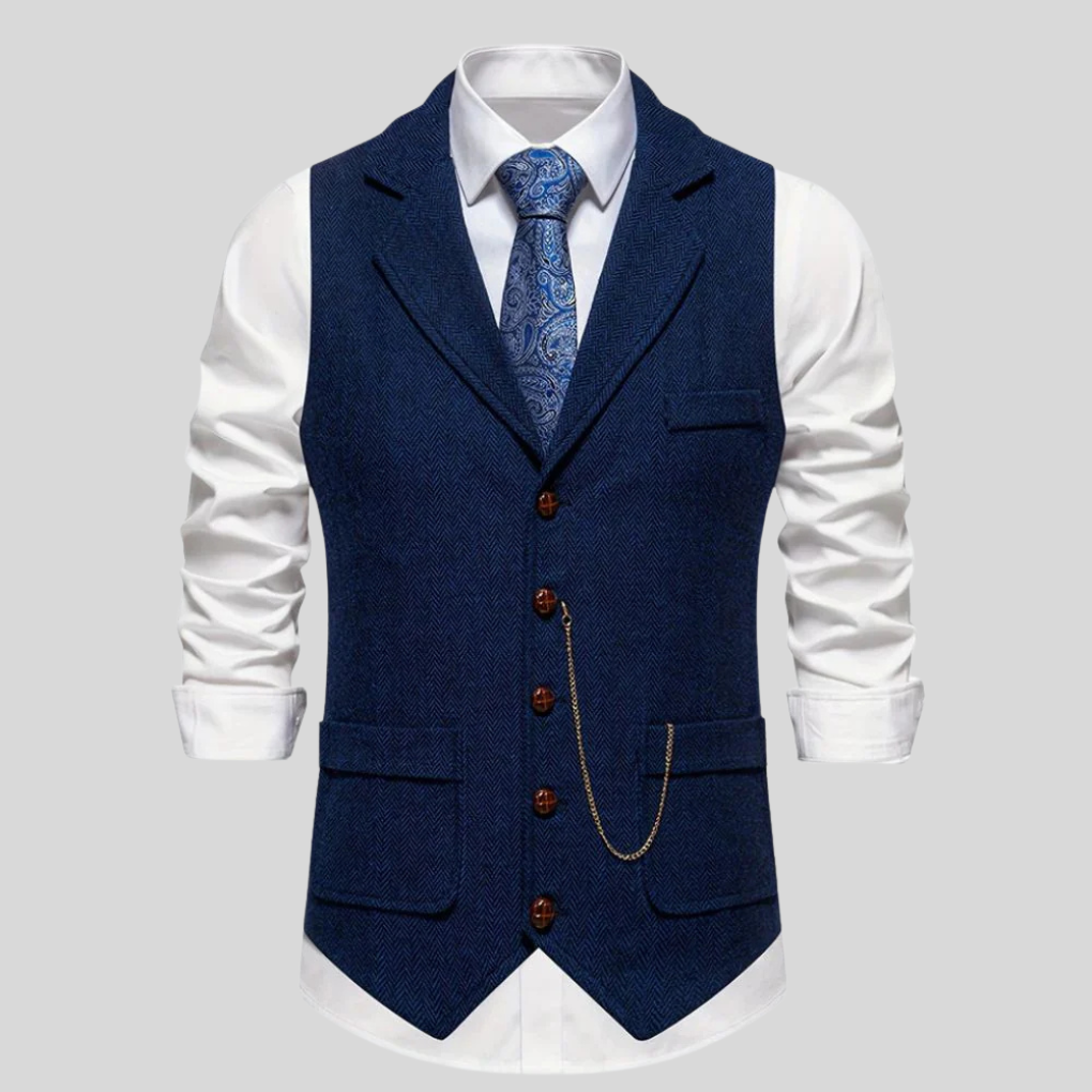 Men's Classic Herringbone Vest - Wool-Blend Formal Vest