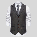 Men's Classic Herringbone Vest - Wool-Blend Formal Vest