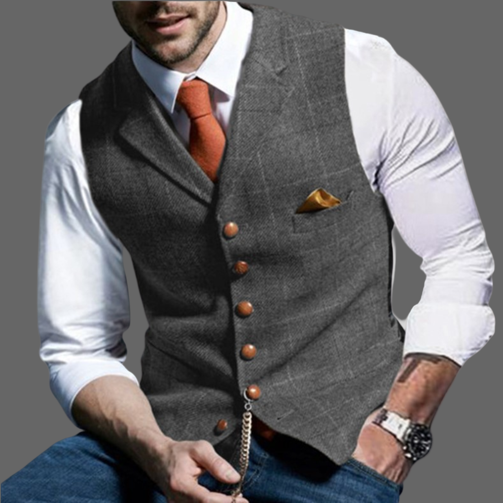 Men's Formal Vest - Double-Breasted Waistcoat with V-Neck