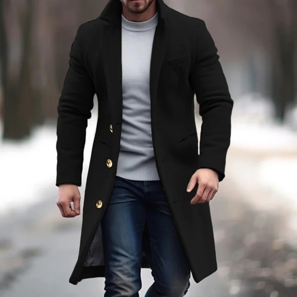 Men's Wool Blend Overcoat, Long Winter Coat with Lapel