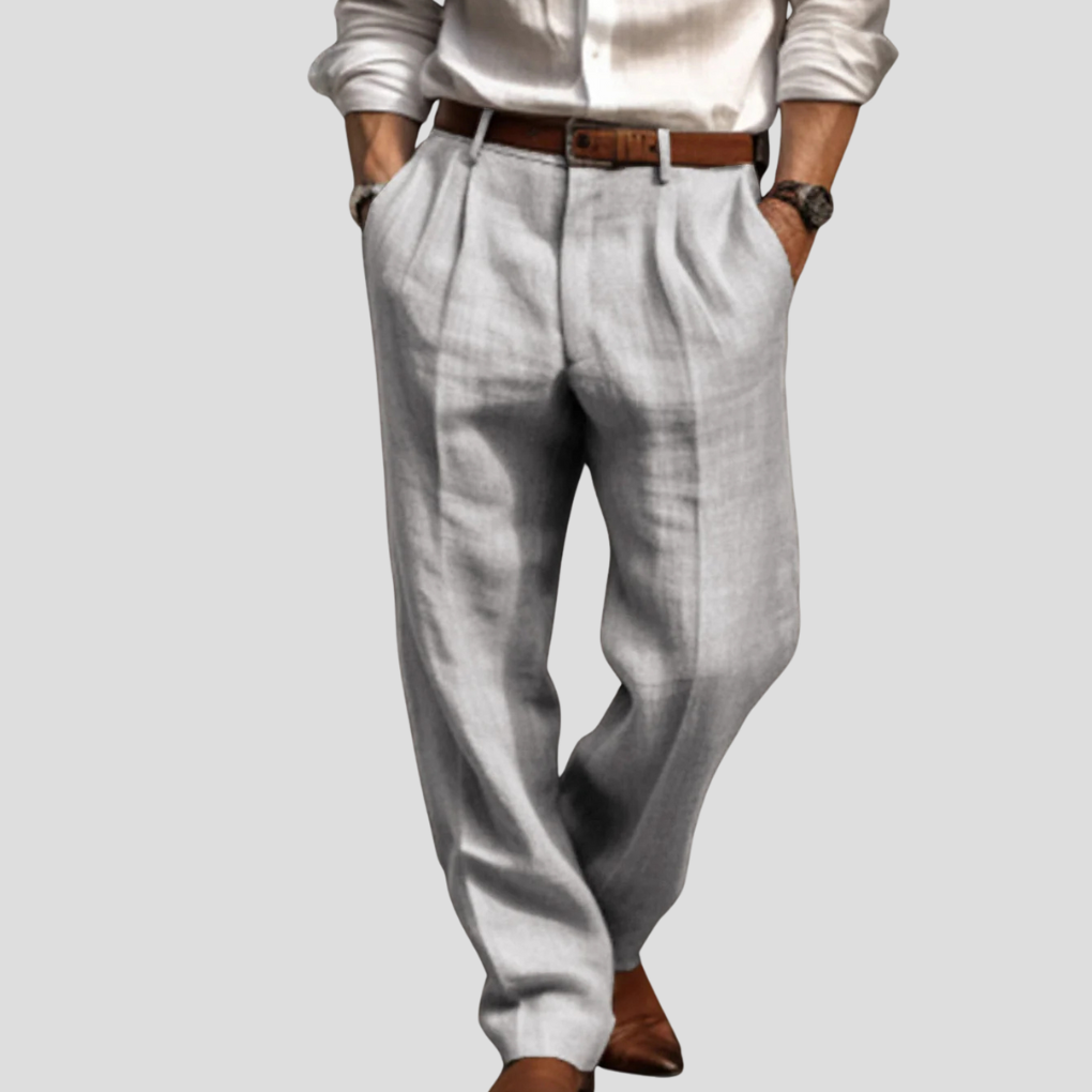 Men's Pleated Linen Trousers - Straight-Leg Summer Pants