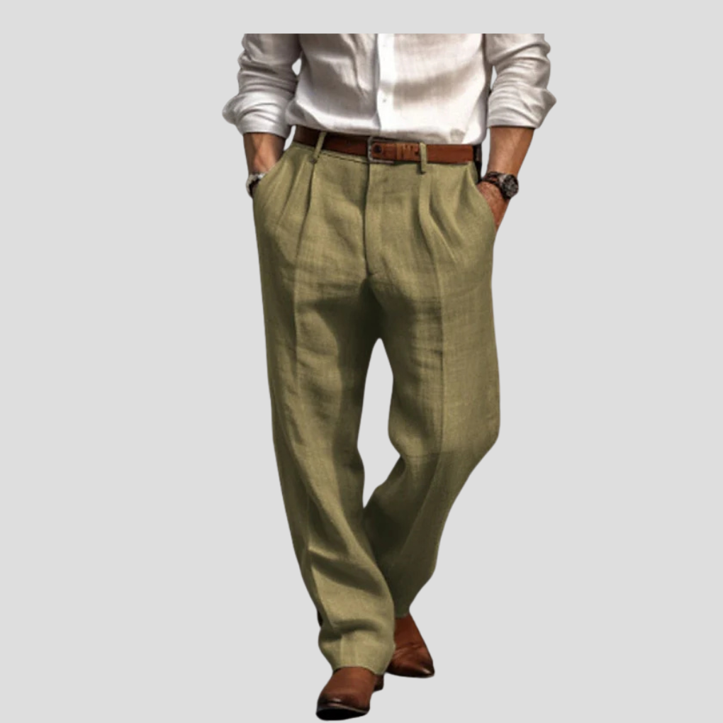 Men's Pleated Linen Trousers - Straight-Leg Summer Pants