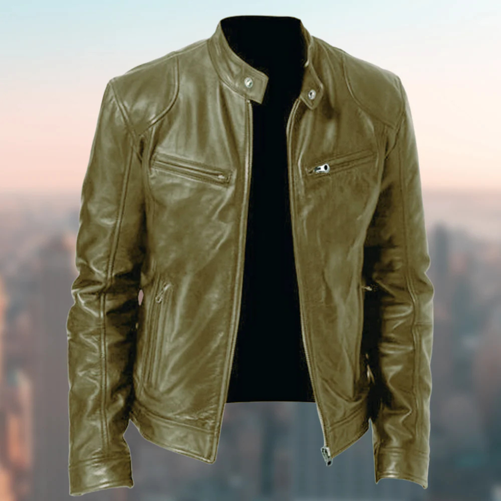 Men's Genuine Leather Jacket - Zip-Up with Tailored Fit