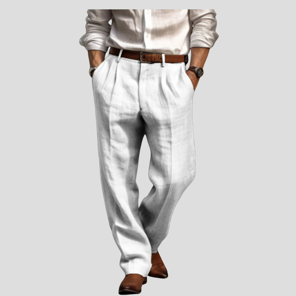 Men's Pleated Linen Trousers - Straight-Leg Summer Pants