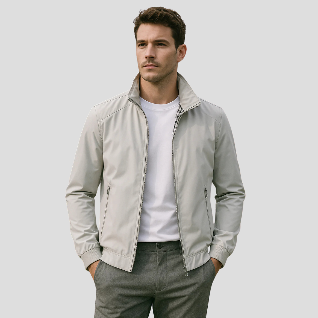 Men's Lightweight Summer Jacket with Stand Collar and Zip Front